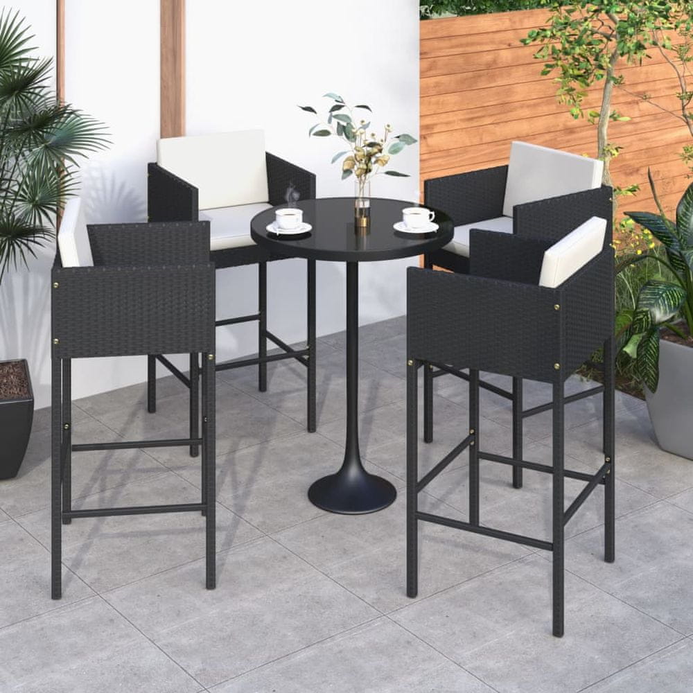 Vidaxl Barové stoličky 4 ks s podložkami čierne polyratanové